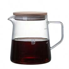 1 pieza Cafetera de vidrio de borosilicato de alta calidad, juego de café, cafetera de vidrio para compartir café para uso en el hogar con tapa de madera de palisandro, de vuelta a la escuela