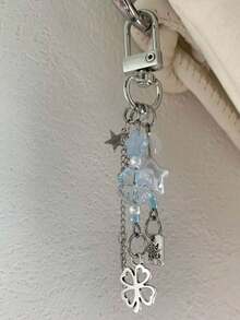 1个男女通用四叶草手机挂绳钥匙扣，手工串珠挂绳，送给亲朋好友的礼物 - 淺藍色 - 查看 2