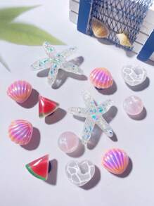 12 pièces Mignon (étoile de mer pailletée, coquillage rose, pastèque, cœur ondulé) Clips de chaussures, décorations DIY, accessoires de chaussures multifonctionnels pour sandales, pantoufles et sacs de plage des femmes - cadeaux parfaits pour les fêtes et les occasions spéciales