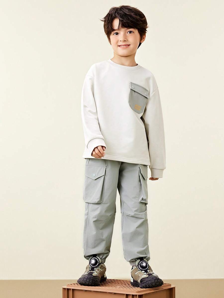 mini bala 男童工装卫衣套装 2025 秋季长袖 + 裤子 - 淺卡其 - 查看 1