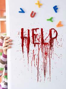 血腥求救信号墙贴，逼真的血迹，防水PVC材质，暗黑恐怖风格，深红色，矩形带撕裂纹理，可重复使用，恐怖氛围装饰，适用于万圣节、鬼屋、恐怖派对家居装饰、万圣节装饰、房间装饰、秋季装饰