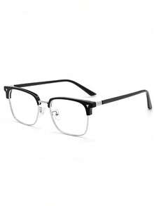 1 Pair Of High-Definition Anti Blue Light Glasses, Retro Men's Transparent Lens Glasses, Fashionable Half Frame Flat Light Glasses - 黑色 - 查看 7