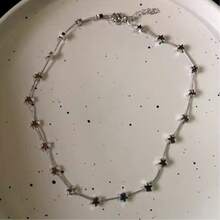 Vintage Y2K Ästhetik Pentagramm Stern Anhänger Silber Farbe Choker Kette Halskette für Frauen Coole Hip Hop Schmuck Charm Accessoires - Verschiedenfarbig - Übersicht 2