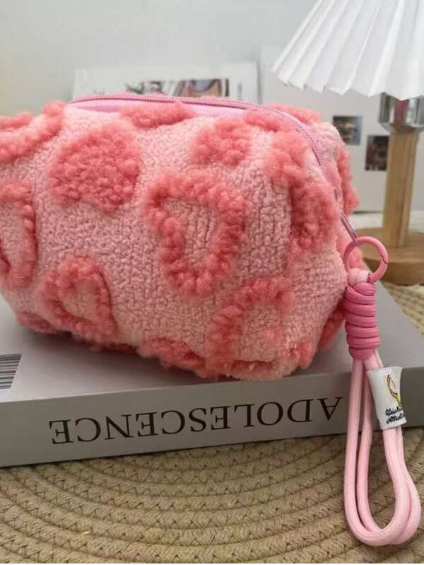 Soft And Cute Love Plush Pencil Bag School Supplies, Large-Capacity Stationery Storage Bag, Handbag, Pencil Storage Box, Stationery Bag, School Supplies, Desktop Accessories, Essential For School, Exclusive To Students