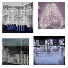Luces de cortina de ventana de hadas, cadena de luces decorativas de 300/200/100 LED para el hogar con 8 modos e impermeable para Halloween, Navidad, bodas, fiestas, decoración de interiores y exteriores en el dormitorio y exteriores