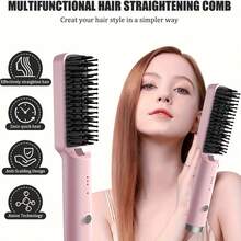 2-In-1 Hair Straightener And Curler‌;Wet/Dry Dual-Use Styling Tool‌;‌;Multifunctional StylingTool‌;Creates Smooth And Shiny Hair‌ ;Christmas Gift‌.Straightening Comb Hot Comb  Portable Hair Straightener Hair Brush  Transform Frizzy Hair To Silky Smooth Worthy Hair On The Go.Suitable For Both Home Use And Travel. It's An Ideal Gift For Women Anti-Frizz Ceramic Hot Brush To Smooth Hair, Anti-Scald Design Safety & Easy For All Ages - Xem 5