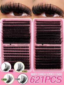 640/621片睫毛嫁接套装，D卷度10D+20D+30D+40D/50D+60D+80D+100D/80D+100D+120D+150D DIY睫毛嫁接仿貂毛睫毛 - 高级D卷度自然卷单根睫毛套装 DIY睫毛嫁接 - 可重复使用，轻便易用，睫毛簇，单根睫毛，假睫毛 - D - 查看 14