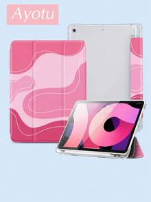 波浪涟漪抽象线条保护壳适用于 iPad 10.2 英寸 2021/2020 iPad 第 9/8 代，兼容三星 Galaxy Tab A8 10.5 英寸 2022，Tab 保护套，带笔架，支持自动睡眠/唤醒盖 - 彩色 - 查看 3