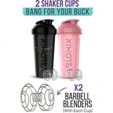 2-Pack 28oz/830ml Premium Shaker Bottles With 4 Stainless Steel Balls - Leakproof  Mixer Cups For Protein, Smoothies & Meal Replacement - Gym, Office, Travel & Home Use - Blue & Clear Combo With Measurement Marks - 95) 粉紅色/黑色 - 查看 3