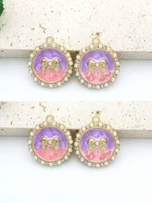 4 件珠光渐变蝴蝶结、心形和圆形吊坠 DIY 珠宝配饰，复古奢华耳环、项链，适合日常佩戴