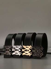 1pc Unisex Letter Buckle Belt, Casual Fashion Design, Retro High-End Niche Style Wide Belt For Women Fall, Autumn, Halloween - Multicolor - View 1