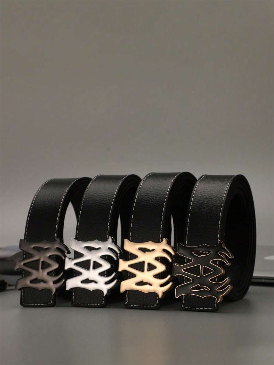 1pc Unisex Letter Buckle Belt, Casual Fashion Design, Retro High-End Niche Style Wide Belt For Women Fall, Autumn, Halloween - Multicolor - View 1