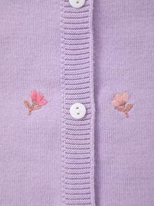 Baby Girl Floral Embroidery Knit Cardigan - Purple - View 3
