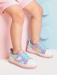 Toddler Girls Casual Sneakers Rainbow Sneakers Hook And Loop Footwear Comfy Cute Toddler Sneakers School Flats Walking Shoes - 紫色 - 查看 6