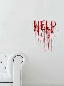 血腥求救信号墙贴，逼真的血迹，防水PVC材质，暗黑恐怖风格，深红色，矩形带撕裂纹理，可重复使用，恐怖氛围装饰，适用于万圣节、鬼屋、恐怖派对家居装饰、万圣节装饰、房间装饰、秋季装饰