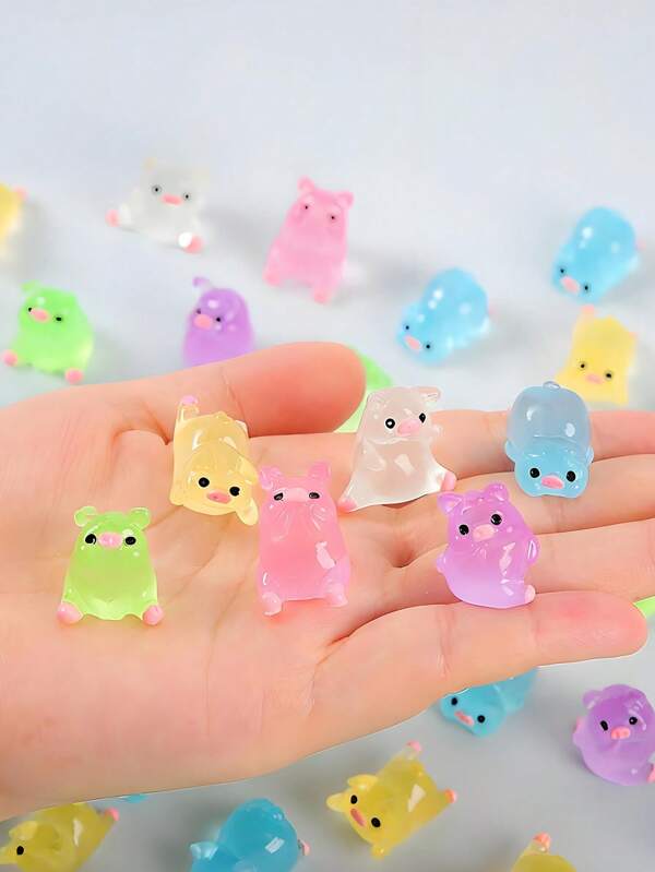 10/20pcs Luminous Cute Mini Pig, Multicolor Resin Piggy Figures Ornament DIY Fairy Garden Decoration, Suitable For Best Gifts Birthday Graduation, Micro Landscape Craft,Car Interior Accessories(Random Color)