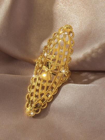 1pc Hollow Design Adjustable Open Ring, Gold Plated Brass, Suitable For Women's Daily Wear, Party Gift
