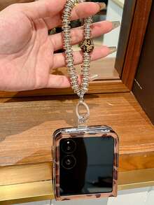 猎豹纹 1 件折叠屏幕锡箔豹纹软硅胶全包裹防震手机壳带腕带，款式可爱，因手机型号而异 - 卡其色 - 查看 4