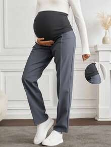 Pantalón maternidad, pantalón vestir premamá, ropa embarazada elegante, pretina elástica, soporte vientre, pantalón formal embarazo, moda gestante, comfort premamá, pantalón trabajo maternidad, prendas maternidad. - Gris Claro - Ver 3