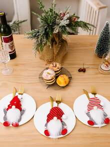 1pc Red Christmas Party Home Decoration Tableware Christmas Ornaments Faceless Old Man Set, Christmas Gift Decorations Mini Christmas Gifts, Tableware Set Cloth, Tableware Decorations Christmas Ornaments Faceless Old Man Set, Christmas Gift Decoration Accessories Home Room Decoration