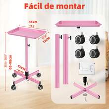 KINGSTEAM Carrito Auxiliar Organizador Almacenamiento Multiusos. Altura regulable, bandeja de aluminio resistente a la corrosión y la oxidación. Colores disponibles-rosa, dorado, púrpura, verde. - Rosa - Ver 3