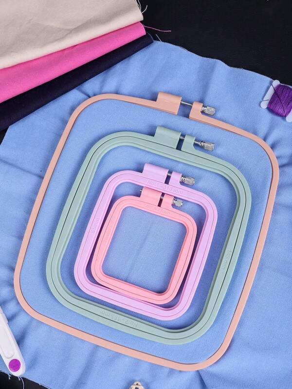 Thickened ABS Square Embroidery Hoop, Macaron Color Series - Pink, Purple, Green, Pale Pink, Lake Blue, Suitable For DIY Crafts, Needlework, Fabric Painting, Jewelry Making, Wall Decor, Wall Decor Accessories | Creative Craft Supplies