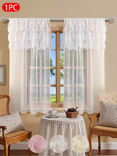1 szt. Jednokolorowa, wielowarstwowa, przezroczysta zasłona koronkowa, przezroczysta, a jednocześnie zapewniająca prywatność, z kieszenią na drążek, wykonana z miękkiej, wysokiej jakości tkaniny, dobrze się układa, odpowiednia do salonu, sypialni, okna wykuszowego