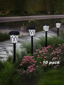 6/12/10/20pcs  Waterproof Solar Garden Lights, Outdoor Lawn Lights/Solar Garden Lights, LED Path Lights With Automatic On/Off From Dusk To Dawn, Garden Pole Lights For Patio And Backyard Landscape Decoration, Suitable For Driveways, Courtyards, Gardens, And Automatic Night Lighting(400mah) - màu đen - Xem 5