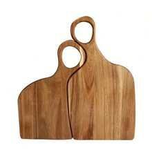 Tablas de cortar para dos parejas: tablas de cortar de cocina de alta calidad hechas a mano para la preparación de alimentos, material de madera seguro, perfectas para parejas y cocineros caseros. Ideas de decoración para el hogar. Regalos de inauguración. - Color de la madera - Ver 2