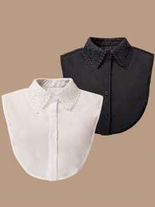 1 件女士刺绣蕾丝领，经典时尚雪纺假领，适合运动衫/运动衫，黑色和白色