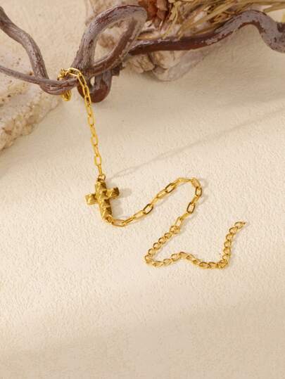 1 pieza Pulsera de cadena cruzada vintage, tobillera para mujer, pulsera de acero inoxidable color dorado, nueva moda de verano, regalo de joyería de playa 2025