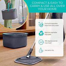 True Clean Spin Mop Bucket System Dual Compartment Design For Clean Dirty Water 360 Swivel Mop Head Builtin Scrubbing Brush Stainl Steel Handle 2 Reusable Microfiber Pads - Gray - 查看 7