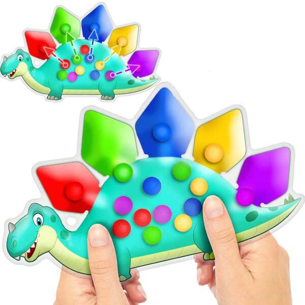 Dinosaur Color Sorting Sensory Toy Gift For Toddler Activities Toy Fine Motor Matching Game Road Trip Travel Essential Toy Montessori Autism Fidgets Easter Basket Stuffers For Kid 3 4 5 Year Old Boy