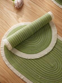 1/2/4/6/8pcs Simple Ombre Beige-Coffee Oval Polyester Placemat - Green 1 - View 4