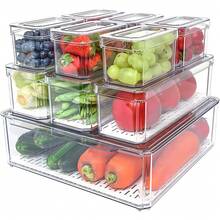 7Pcs Fridge Organizers And Storage - Clear Refrigerator Organizer Bins With Lid, 3 Size Stackable Fridge Organization, Fruit Container For Refrigerator, Keep Egg Grape Tomatoes Etc Fresh - 7 món đồ lưu trữ thực phẩm - Xem 1