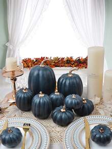 10 件秋季人造南瓜各种尺寸泡沫丰收南瓜适用于万圣节感恩节丰收节派对装饰农舍壁炉餐桌家居装饰 - 感恩南瓜10p-深藍 - 查看 7