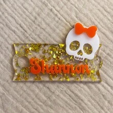 1 件万圣节防水杯标签装饰，40 盎司定制骷髅标签，橙色姓名标签，个性化万圣节装饰铭牌，透明金色背景自定义姓名贴纸 - 40盎司骷髏標籤 - 查看 6