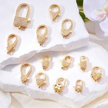 1 pezzo Connettore per collana e bracciale di grandi dimensioni con chiusura a moschettone placcata in oro con zirconi micro-intarsiati - Multicolore - Visualizzare 11