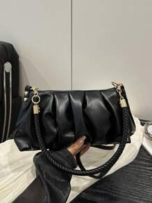 Bolso de hombro de piel de PU plisado, elegante y a la moda. Bolso cruzado de unicolor y con estilo, adecuado para niñas y mujeres para ir de compras, citas, fiestas, regalos y salidas