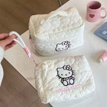 Sanrio 1 pieza Bolso de cosméticos de gran capacidad de Hello Kitty de Sanrio, diseño de dibujos animados lindo, bolsa de almacenamiento multifuncional de gran capacidad y duradera, bolso portátil adecuado para viajes o uso diario