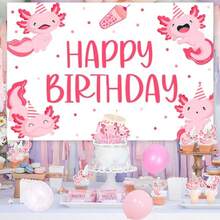 Axolotl Theme Birthday Party Dration Happy Birthday Backdrop Pink Balloon Garland Arch Kit Axolotl Theme Cake And Cupcaker Toppers For Boys  1st 2nd 3rd Birthday Party Dr Supplies - 粉色 - 查看 5