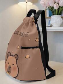 1 szt. Plecak sportowy ze ściągaczem i nadrukiem z motywem kapibary, z kieszeniami, idealny prezent na powrót do szkoły dla dzieci i nastolatków, z możliwością personalizacji według własnego projektu lub imion rodzeństwa/przyjaciół, wielofunkcyjny, ozdobny, z literami, stylowy, nowoczesny, kolorowy, uroczy, uroczy, swobodny, niestandardowy, spersonalizowany, wyjątkowy, spersonalizowany, idealny prezent dla niego, idealny prezent dla niej