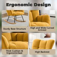 Nursery Rocking Chair Teddy Upholstered Glider Rocker,Rocking Accent Chair Padded Seat With High Backrest ,Solid Wood Legs For Nursery Bedroom Living Room - Yellow - View 5