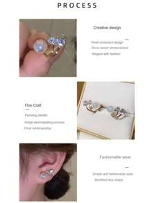 1 Pair Women's Mermaid Pearl Stud Earrings, New Dual-Wear Design With Rhinestones, Bridal Earrings