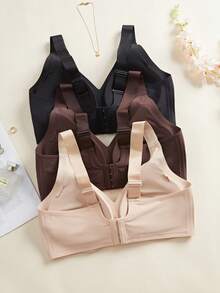 3件套加大码女士舒适多色休闲无缝运动瑜伽睡眠薄款文胸，无钢圈软杯纯色文胸内衣 - 彩色 - 查看 8