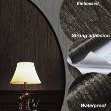 1卷深色木纹自粘墙纸，防水可移除逼真木纹贴纸，乙烯基自粘装饰贴纸，适用于橱柜台面、家具、抽屉、搁板，尺寸：15.76 x 118 英寸 - 黑棕色 - 查看 2