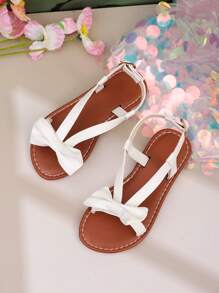 1 双儿童夏季凉鞋，蝴蝶结装饰，时尚休闲，适合旅行、海滩、女孩日常穿着