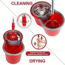 Spin Mop And Bucket Set, 360° Spin Mop And Bucket With Wringer Set And 3 Microfiber Mop Refills, Stainless Steel 61" Extended Handle Spinning Mop Bucket System For Floor Cleaning - Red - View 6