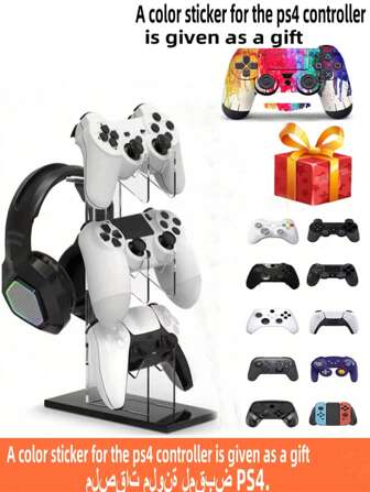 1pc Universal Gaming Accessories Holder, Headphone Hanger, Transparent Acrylic Detachable Display Stand, Suitable For Nintendo Switch Controller & Headset, Comes With Controller Sticker As Gift