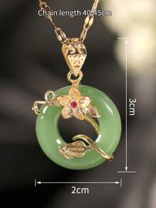 1 Green Peace Buckle Necklace Flower Ring Micro-Paved Light Luxury Niche Green Jade Lotus Leaf Pendant Suitable For Daily Wear By Women Valentines